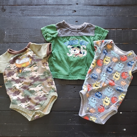 Baby Boy 3 Pack Shirts Camo Dog Monsters 12 Months - Picture 1 of 1